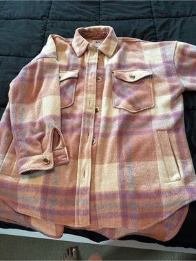 SO Pastel Plaid Button-Up Jacket in Peach, Cream & Lavender XL